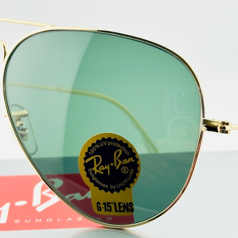 Ray-Ban Aviator Classic Sunglasses RB3025 Polished Gold Frame G-15 Green Lenses - Picture 13 of 14